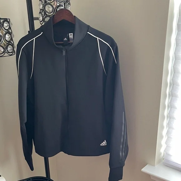 Adidas Black Bomber Jacket with White Trim - Picture 1 of 7